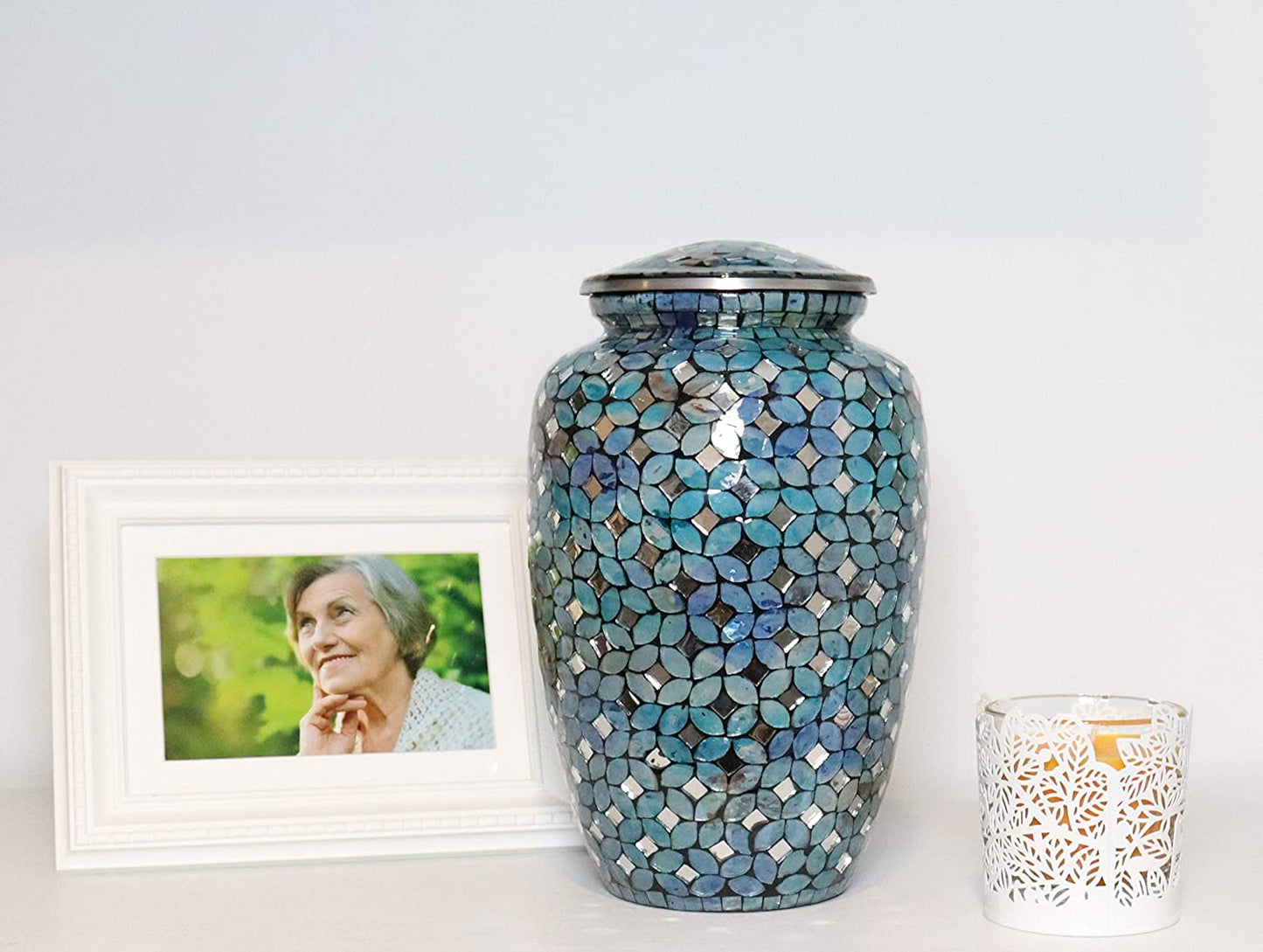 Blue Mosaic Glass Urn