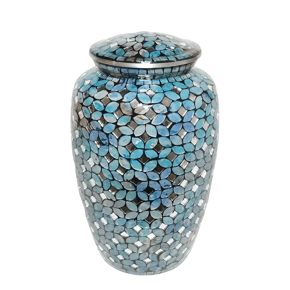 Blue Mosaic Glass Urn