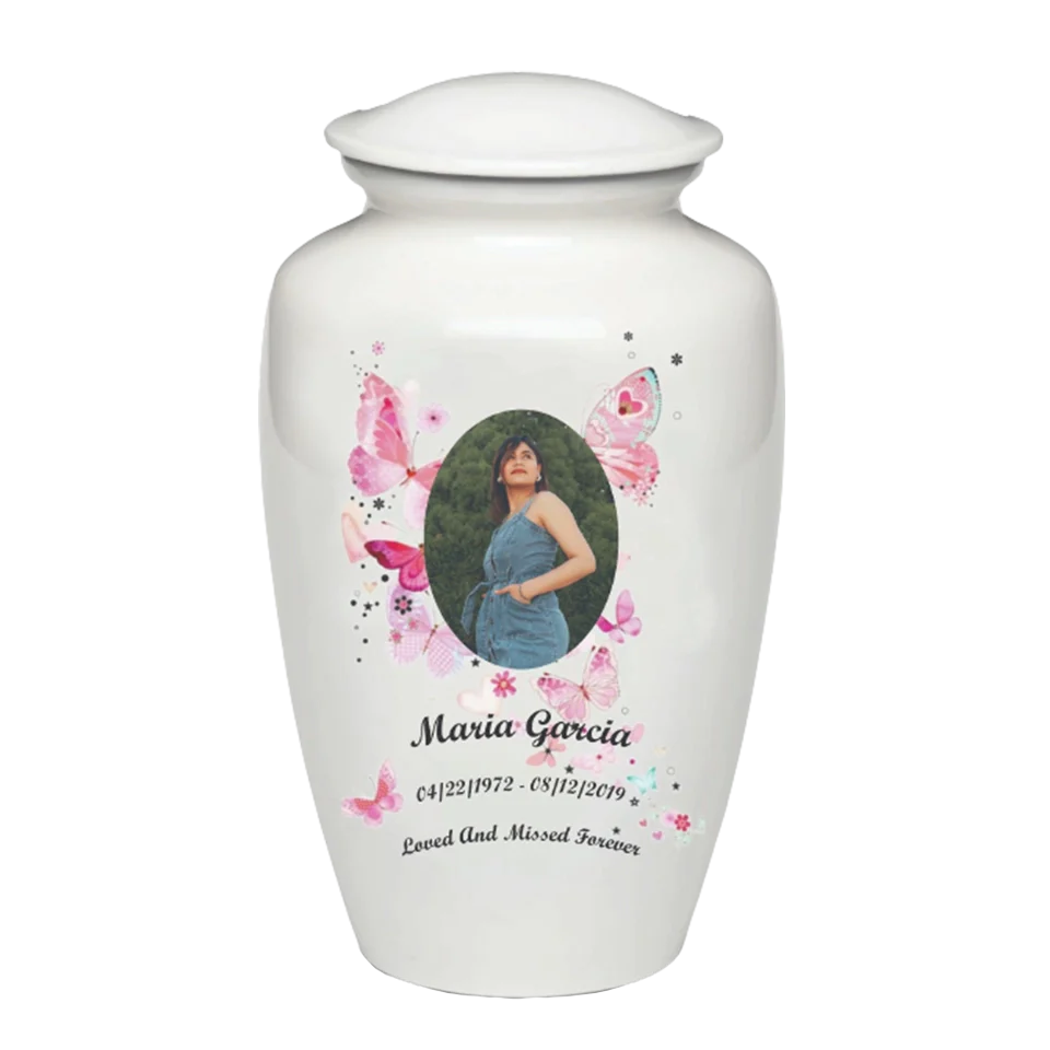 White Butterfly Custom Urn Sample